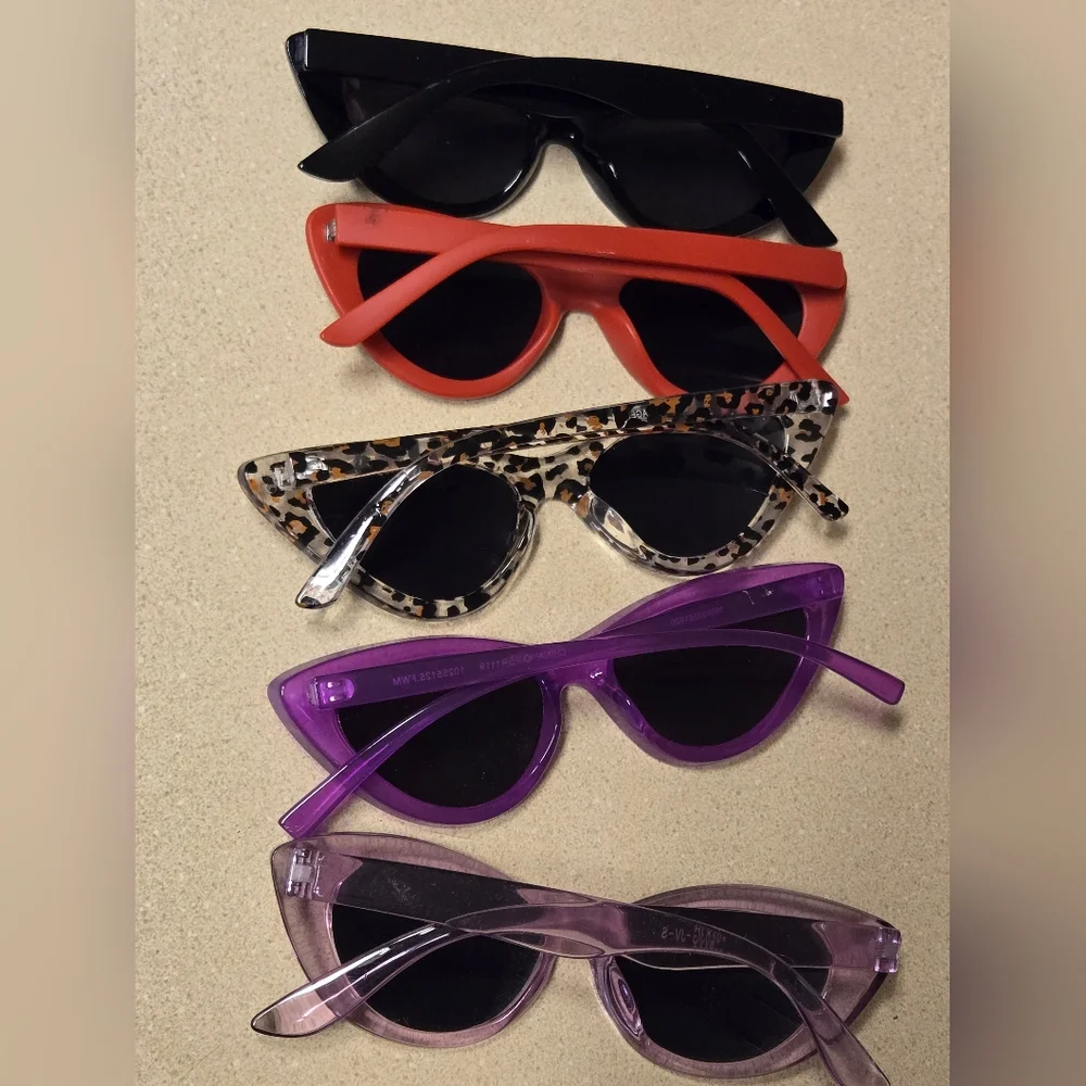 Stylish Cat-Eye Sunglasses Set Of 5 Purple, Black, Animal Print, Red
